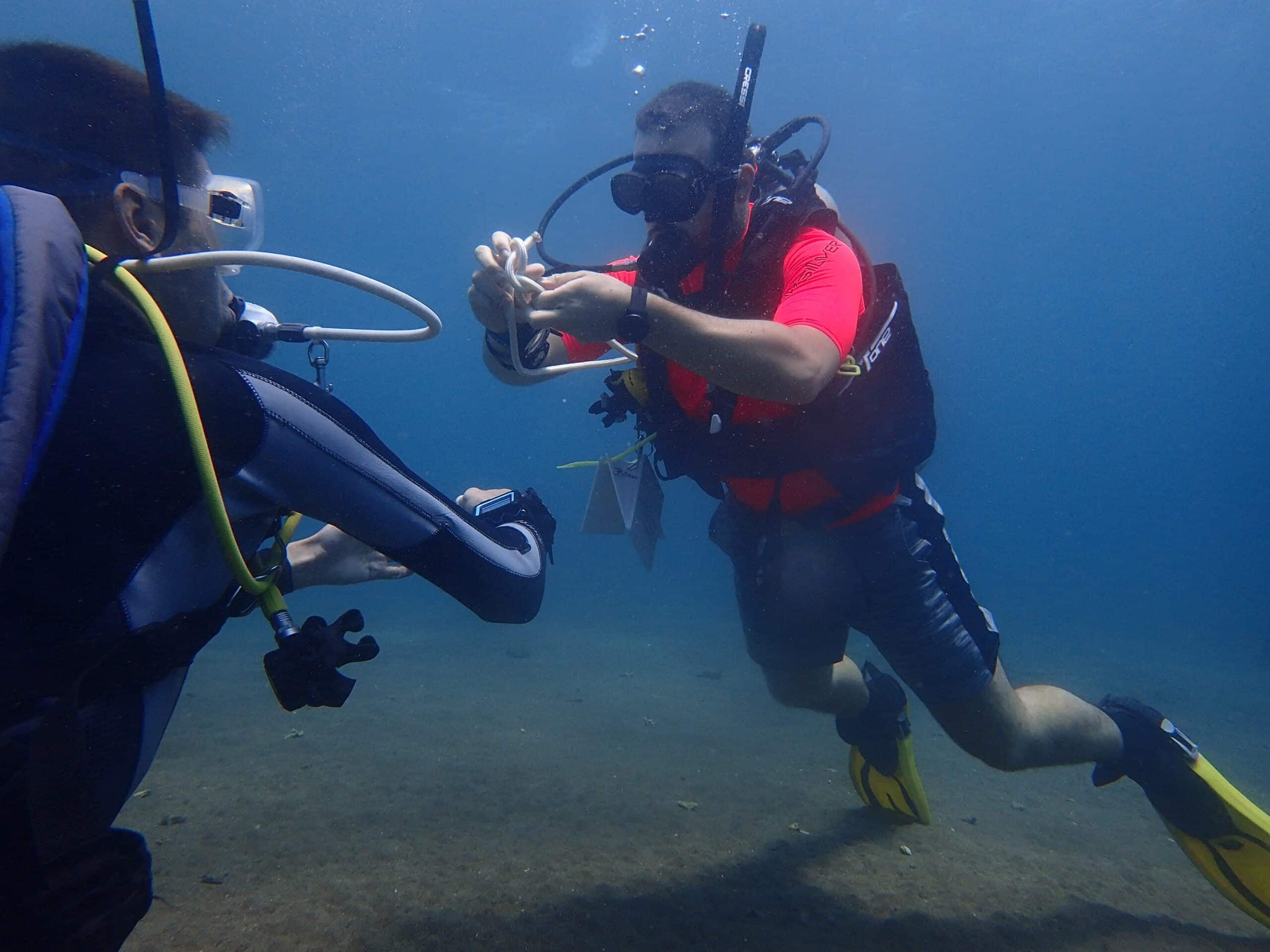 PADI professional dive training underwater in Dauin, Philippines
